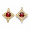 Glass Links connectors, with Eco-Friendly Alloy Open Back Berzel Findings and Clear Cubic Zirconia, Rhombus, Nickel Free, Light Gold, Dark Red, 23.5x19x4.5mm, Hole: 1.2mm