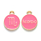 Alloy Enamel Pendants, Cadmium Free & Lead Free, Flat Round with Constellation, Light Gold, Cerise, Scorpio, 22x18x2mm, Hole: 1.5mm