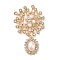 Zinc Alloy Rhinestone Pendants, with Plastic Beaded, Flower Charms, Light Gold, 72~72.5x43~44x9.5~10mm, Hole: 5.5x3mm