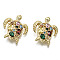 Hollow Brass Micro Pave Colorful Cubic Zirconia Pendants, Nickel Free, Turtle Shape, Real 16K Gold Plated, 21x18.5x5mm, Hole: 2.5mm