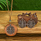 Bohemian Alloy & Wood Pendant Necklaces & Tassel Dangle Earrings Sets, Red Copper, Flower, 55x32mm & 400mm