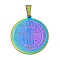 Ion Plating(IP)Trendy Necklace Findings Flat Round with San Benito 304 Stainless Steel Pendants, Rainbow Color, 33x30x1.5mm, Hole: 8x5mm