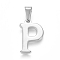 Non-Tarnish 304 Stainless Steel Pendants, Stainless Steel Color, Initial Letter.P, 20x12.5x1.8mm, Hole: 3x7mm