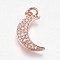 Brass Micro Pave Cubic Zirconia Pendants, Moon, Rose Gold, 19x11x2mm, Hole: 2.5mm