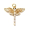 Rack Plating Brass Clear & Black Cubic Zirconia Pendants, Dragonfly Charm, with Jump Ring, Cadmium Free & Nickel Free & Lead Free, Real 18K Gold Plated, 25mm, Dragonfly: 22.5x23.5x2.5mm, Hole: 3.4mm