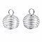 Iron Wire Pendants, Spiral Bead Cage Pendants, Round, Platinum, 35x30mm, Hole: 5mm