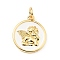 Brass Enamel Pendants, with Jump Rings, Cadmium Free & Lead Free, Real 18K Gold Plated, Flat Round with Angel, White, 18.5mm, Hole: 3.5mm