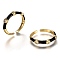 Brass Micro Pave Clear Cubic Zirconia Cuff Rings, Open Rings, with Enamel, Real 18K Gold Plated, Long-Lasting Plated, Black, US Size 7 1/4(17.5mm)