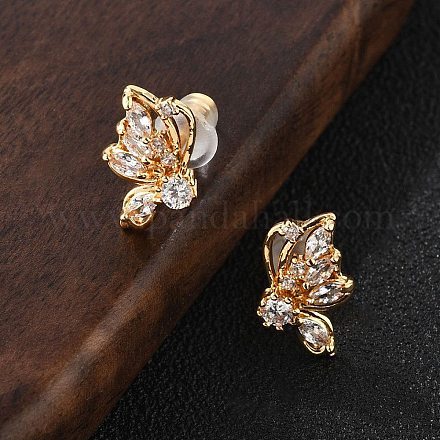 Серьги-гвоздики с бабочками из латуни с микропаве из прозрачных кубических цирконий EJEW-B131-01G-1