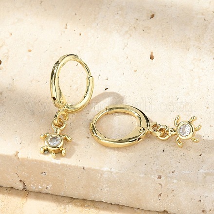 Серьги-кольца из латуни с микропаве из прозрачных кубических цирконий черепахового цвета EJEW-D311-008G-1