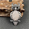 Antique Silver Owl Brooch Pins, with Natural Rose Quartz, 60x29mm