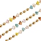 304 Stainless Steel Handmade Beaded Chains, with Glass Beads, Ion Plating(IP), Unwelded, Real 18K Gold Plated, Round with Nuggets, Colorful, 3x2.5x2mm