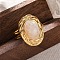 Oval Natural Quartz Crystal Finger Rings, 304 Stainless Steel Cuff Rings for Women, Golden, oval: 22x17.5mm, Adjustable