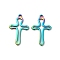 304 Stainless Steel Pendants, Hollow, Cross Charm, Rainbow Color, 17x10.5x1mm, Hole: 1mm