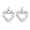 Rack Plating Brass & Cubic Zirconia Pendants, Cadmium Free & Lead Free, Long-Lasting Plated, Heart, with Jump Ring, Platinum, 15x14x3mm, Hole: 5mm