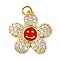 Rack Plating Brass Micro Pave Cubic Zirconia Pendants, Enamel Style, Cadmium Free & Lead Free, Long-Lasting Plated, Flower, Real 18K Gold Plated, 19x18x3mm, Hole: 2.5mm