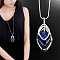 Alloy Crystal Rhinestone and Dodger Blue Glass Pendant Long Necklaces, for Women, Silver, Rhombus, 35.04 inch(89cm)
