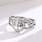 Stainless steel Rhinestone Hollow Ring, Flat Round, Stainless Steel Color, US Size 8(18.1mm)