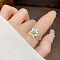 Fashionable Brass Micro Pave Cubic Zirconia with Enamel Cuff Rings, Flower, Special-Interest, for Women, White, Inner Diameter: 16~19mm