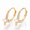 Brass Cubic Zirconia Leverback Earring Findings, with Loop, Real 18K Gold Plated, Clear, 17x12x4mm, Hole: 1mm, Pin: 0.7mm