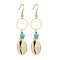 Natural Shell & Synthetic Turquoise Dangle Earrings, Alloy Ring Long Drop Earrings, Golden, 61x14mm