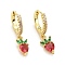Rack Plating Brass Micro Pave Cubic Zirconia Huggie Hoop Earrings, Dangle Earrings, Long-Lasting Real 18K Gold Plated, Lead Free & Cadmium Free, Strawberry, Real 18K Gold Plated, 25mm, Pin: 0.7mm