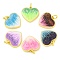 Brass Enamel Pendants, Cadmium Free & Lead Free, with Glitter and Jump Ring, Long-Lasting Plated, Real 18K Gold Plated, Heart Charms, Mixed Color, 15x15x3mm, Hole: 3.5mm