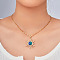 Brass Shiny Clear Cubic Zirconia & Blue Enamel Pendant Necklaces for Women, Golden, Sun, 15.75 inch(40cm)