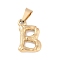 304 Stainless Steel Pendants, Bamboo Style, Letter, Ion Plating(IP), Real 18K Gold Plated, Letter.B, 18x12x3mm, Hole: 3x7mm