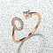 Brass Micro Pave Cubic Zirconia Cuff Rings for Women, Open Rings, Rose Gold, Letter O, Inner Diameter: 16~19mm