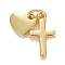 Rack Plating Real 18K Gold Plated Brass Pendants, with Jump Rings, Long-Lasting Plated, Lead Free & Cadmium Free, Cross & Heart, Real 18K Gold Plated, 17mm, Jump Ring: 4.6x0.8mm, 3mm Inner Diameter, Heart: 8x8x1mm, Cross: 15x8x1.5mm