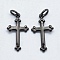 Brass Pendants, Lead Free & Cadmium Free & Nickel Free, Long-Lasting Plated, Cross, Gunmetal, 18x10x1mm, Hole: 3mm