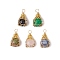 Natural Rose Quartz/Unakite/Black Stone/Blue Spot Jasper/White Jade Pendants, Teardrop Charms with Iron Findings, Golden, Mixed Dyed and Undyed, 21.5x13mm, Hole: 2mm