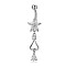 Piercing Jewelry, Brass Cubic Zirciona Navel Ring, Belly Rings, with 304 Stainless Steel Bar, Lead Free & Cadmium Free, Heart and Flower, Clear, 48mm, Pendant: 24x12mm, Bar: 15 Gauge(1.5mm), Bar Length: 3/8