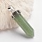Bullet Brass Gemstone Pointed Pendants, Platinum, Green Aventurine, 44mm, Hole: 5x8mm