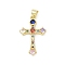 Brass Micro Pave Cubic Zirconia Pendants, Lead Free & Cadmium Free, Long-Lasting Plated, Rack Plating, Real 18K Gold Plated, Cross, 28.5x18x3.5mm, Hole: 3.5x5mm