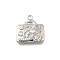 Brass Micro Pave Clear Cubic Zirconia Pendants, Cadmium Free & Nickel Free & Lead Free, Rectangle with Coconut Tree, Real Platinum Plated, 15.5x15.5x3.5mm, Hole: 1.2mm