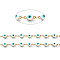 Handmade Enamel Link Chains, with 304 Stainless Steel Findings, Soldered, Flat Round with Eye, Golden, Turquoise, Flat Round Link: about 11x6.1x4.2mm