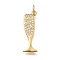 Brass Micro Pave Cubic Zirconia Pendants, Wine Glass Charms, with Jump Ring, Cadmium Free & Lead Free, Lasting Plated, Real 18K Gold Plated, 22.5x5x1.5mm, Hole: 3mm
