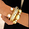 Oval Alloy & Iron & Plastic Pearl Bangles Set, Golden, Inner Diameter: 2~2-5/8 inch(5~6.7cm), 3pcs/set