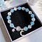 Moon Alloy Cat Eye Round Beaded Charm Bracelets, Platinum, 7-1/8~8-5/8 inch(18~22cm)