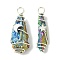 2Pcs Electroplated Natural Quartz Crystal Dyed Copper Wire Wrapped Pendants, Teardrop Charms with Brass Star & Moon, Platinum, Colorful, 28~37x9.5~15.5x7.5~16mm, Hole: 3.5~4mm
