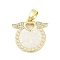 Brass Micro Pave Cubic Zirconia Pendants, Flat Round with Wing & Heart Charms, with Synthetic Opal and ABS Plastic Imitation Pearl, Long-Lasting Plated, Rack Plating, Lead Free & Cadmium Free, Real 18K Gold Plated, 19.5x20x3mm, Hole: 3.5x5.8mm