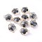 Glass Links connectors, with Eco-Friendly Alloy Open Back Berzel Findings, Flower, Light Gold, Gray, 15.5x12x5mm, Hole: 1.4mm