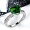 Brass Micro Pave Cubic Zirconia Finger Rings for Women, Heart, Platinum, Dark Green, US Size 7(17.3mm)