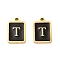 304 Stainless Steel Pendants, with Enamel, Rectangle with Letter Charm, Golden, Letter T, 17.5x12x1.5mm, Hole: 1.5mm