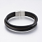 Leather Cord Multi-strand Bracelets, with 304 Stainless Steel Magnetic Clasps, Black, 8-5/8 inch(22cm)