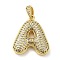 Brass Micro Pave Cubic Zirconia Pendants, Cadmium Free & Lead Free, Long-Lasting Plated, Real 18K Gold Plated, Letter A, 22x19.5x5.5mm, Hole: 4.5x3mm