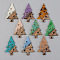 Resin & Walnut Wood Pendants, Christmas Tree with Round, Mixed Color, 40x28x3mm, Hole: 2mm