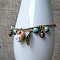 Adjustable Handmade Porcelain Flower Beads Braided Beads Bracelets, Alloy Leaf Charm Bracelets for Women, Bisque, 7-1/8 inch(18cm)